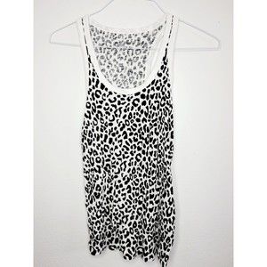 Jenni Intimates Leopard Print Tanktop Stretchy Scoop Neck Razor Back White/Black